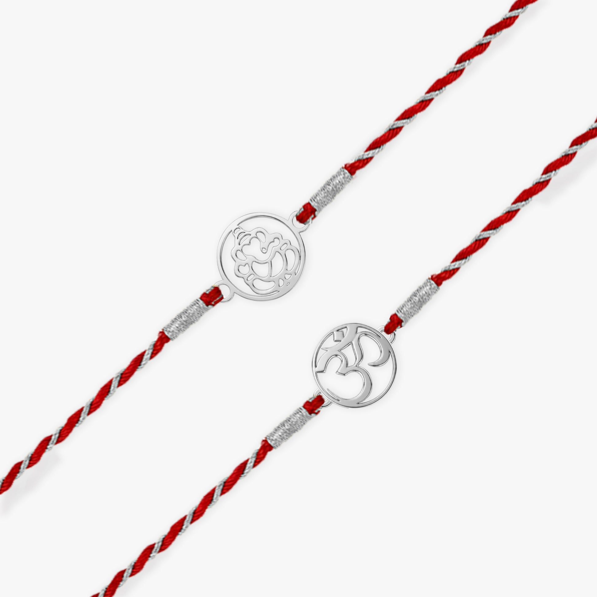 Silver Om & Ganesha Rakhi Combo (Set of 2)