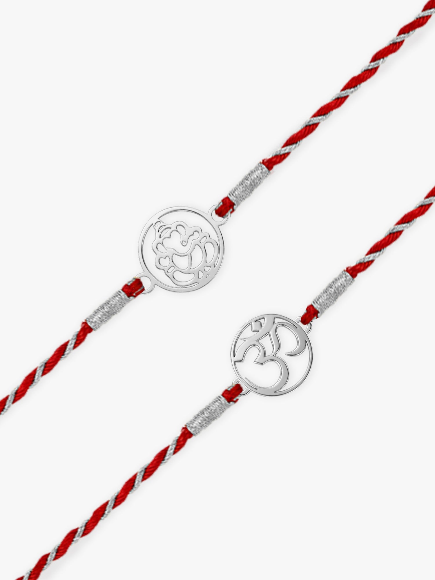 Silver Om & Ganesha Rakhi Combo (Set of 2)