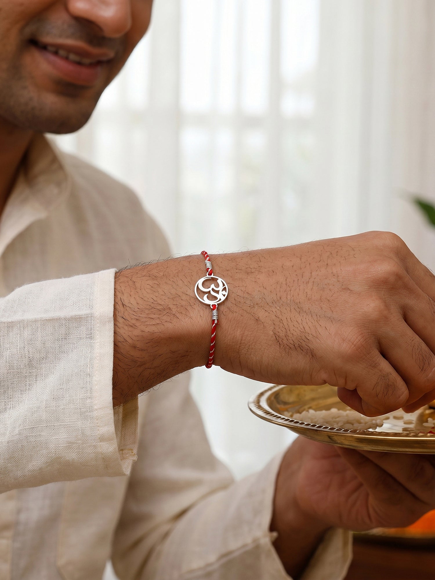 Silver Om & Ganesha Rakhi Combo (Set of 2)