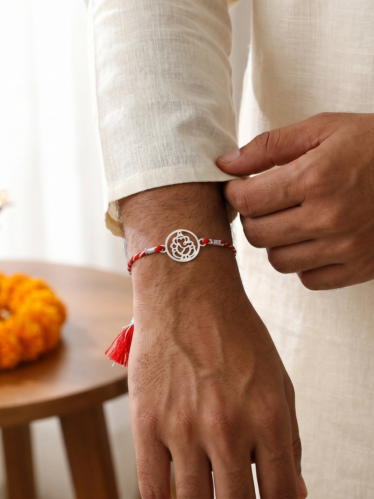 Silver Om & Ganesha Rakhi Combo (Set of 2)