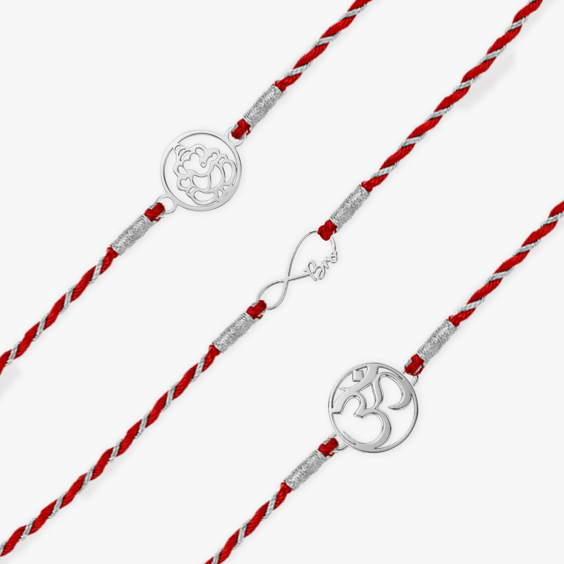 Silver Infinite Ganapati Rakhi Combo (Set of 3)