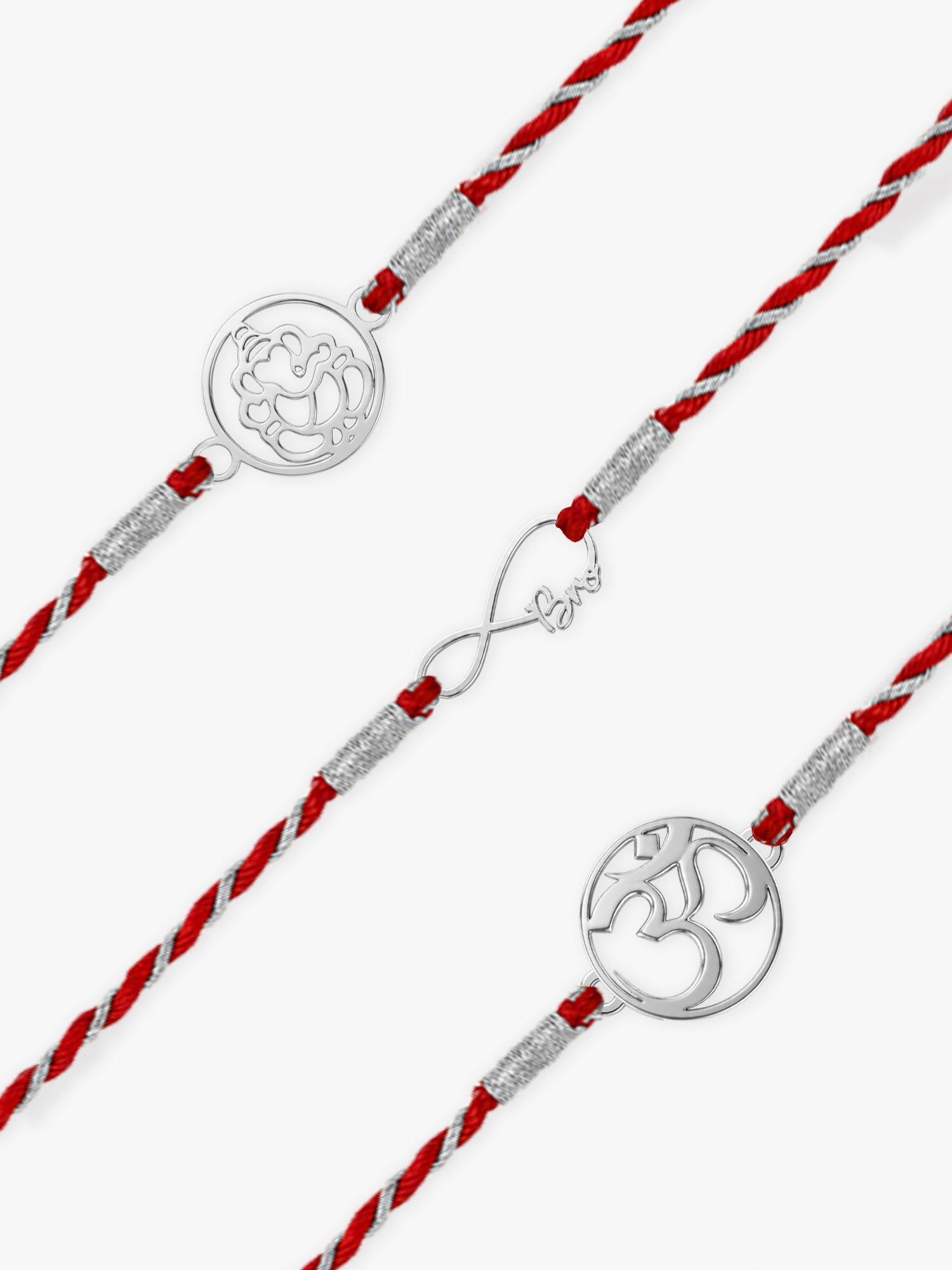 Silver Infinite Ganapati Rakhi Combo (Set of 3)