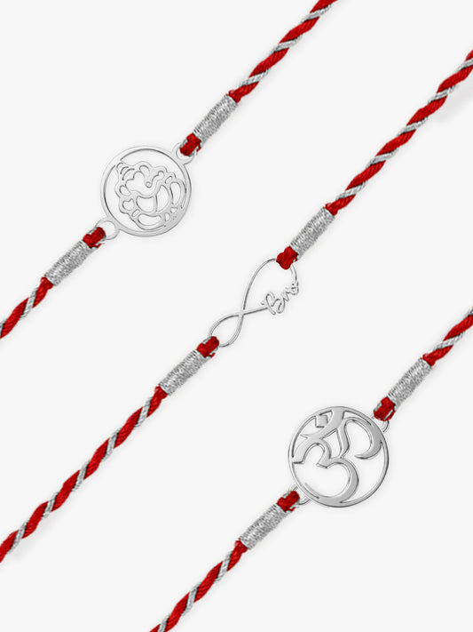 Silver Infinite Ganapati Rakhi Combo (Set of 3)