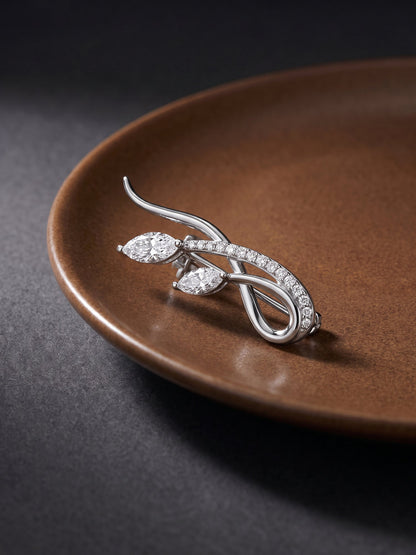 Silver Curvy Leaf Brooch For Him