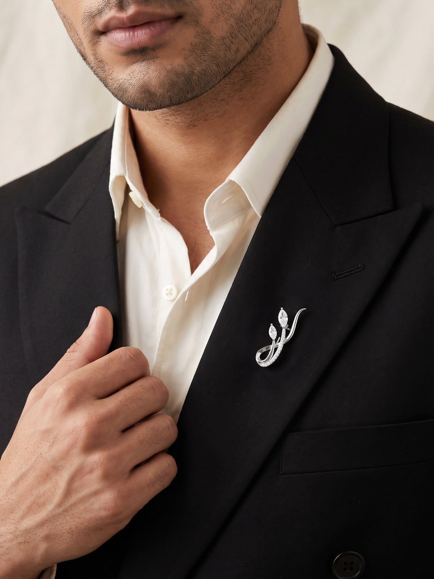 Silver Curvy Leaf Brooch For Him