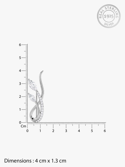 Silver Curvy Leaf Brooch For Him