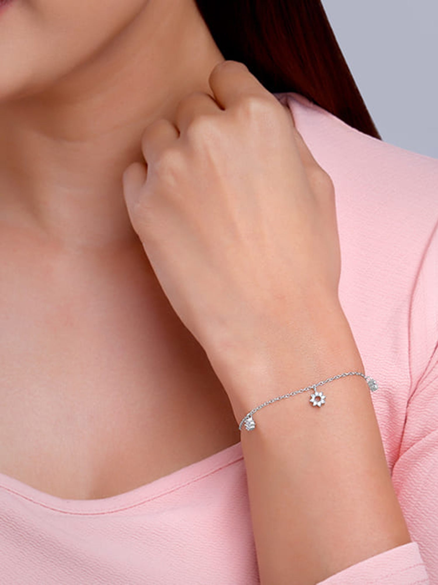 Silver Flower Charm Bracelet
