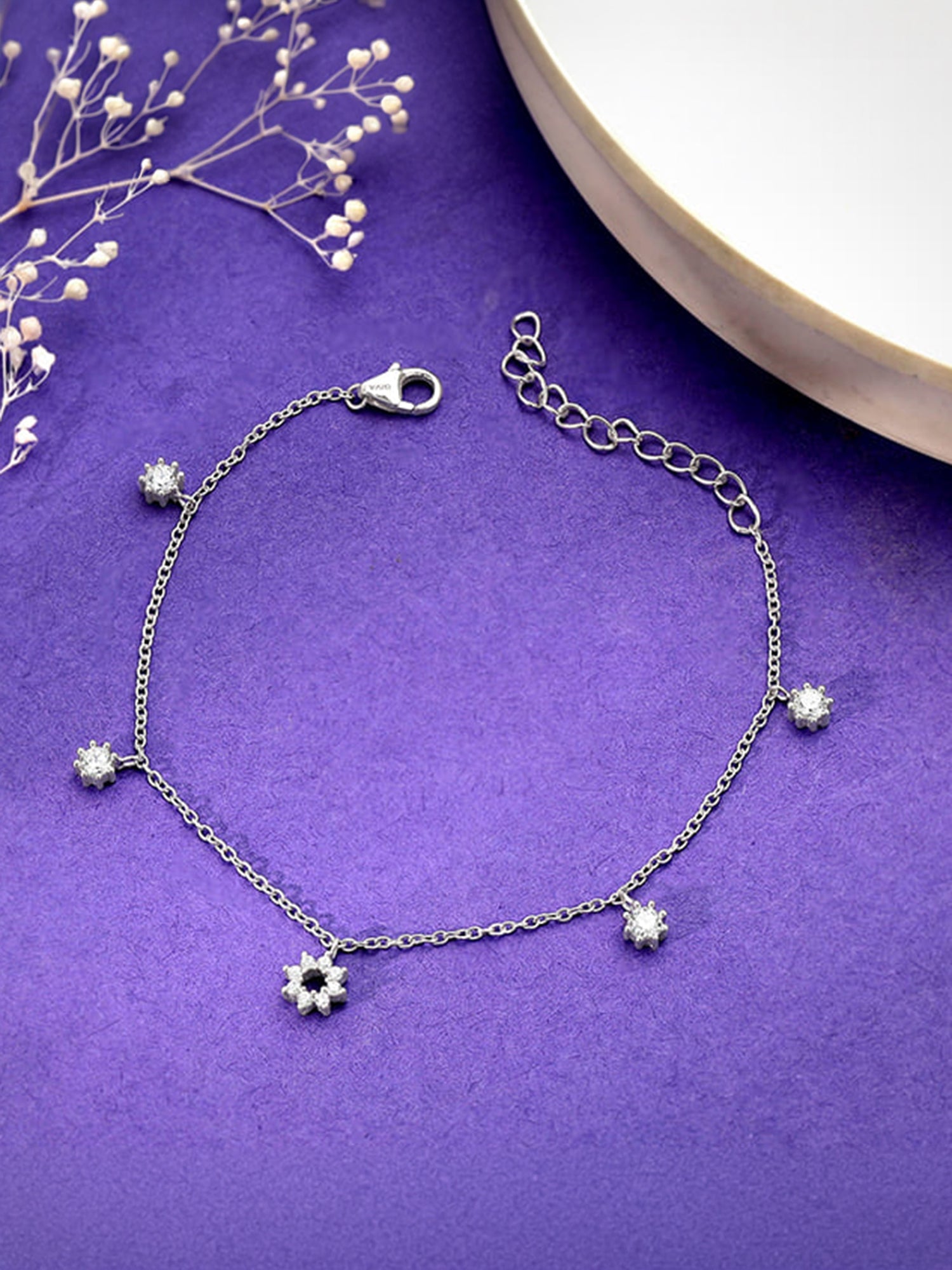 Silver Flower Charm Bracelet