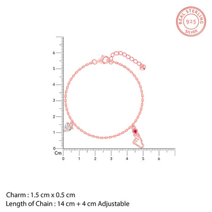 Rose gold hand emoji bracelet with heart-shaped stone and zircon details






