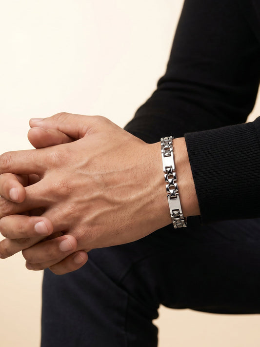 Silver Classic Rectangle Bracelet For Him