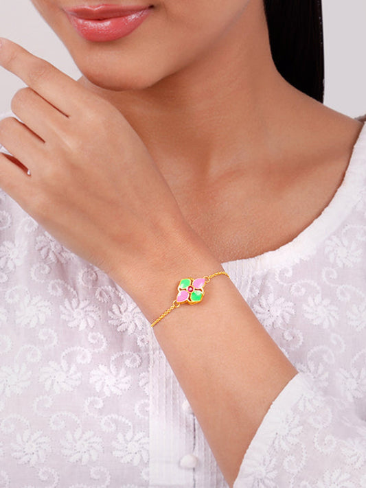 Golden Blissful Floral Bracelet Rakhi