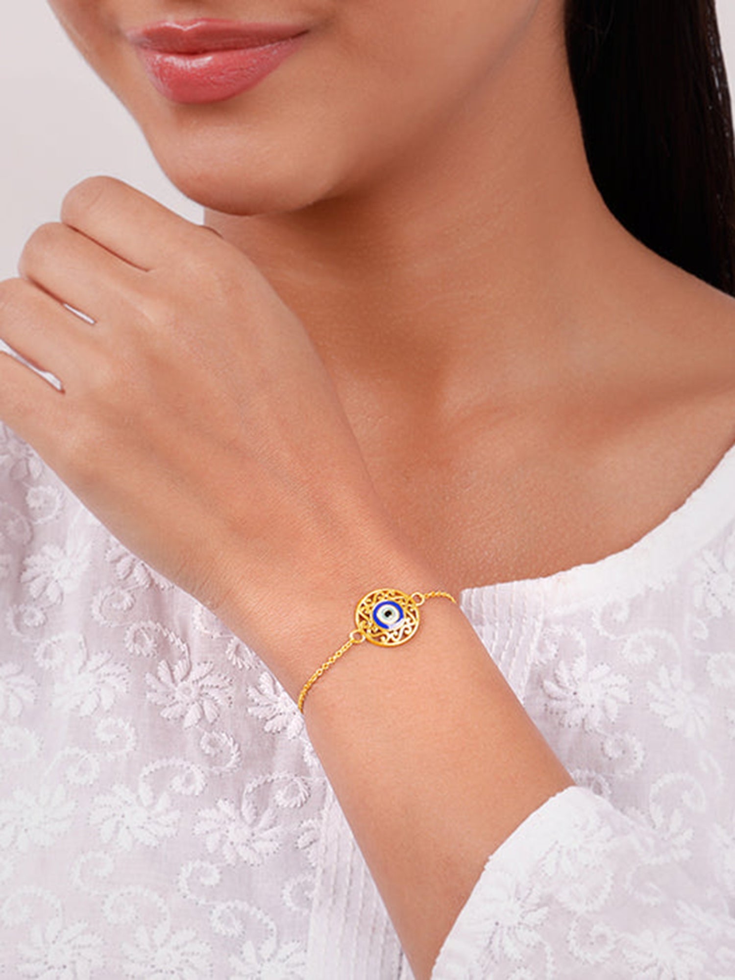 Golden Circular Evil Eye Bracelet Rakhi
