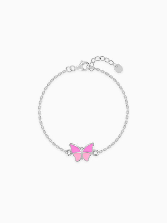 Silver Pink Butterfly Kids Bracelet  (2- 8 years)