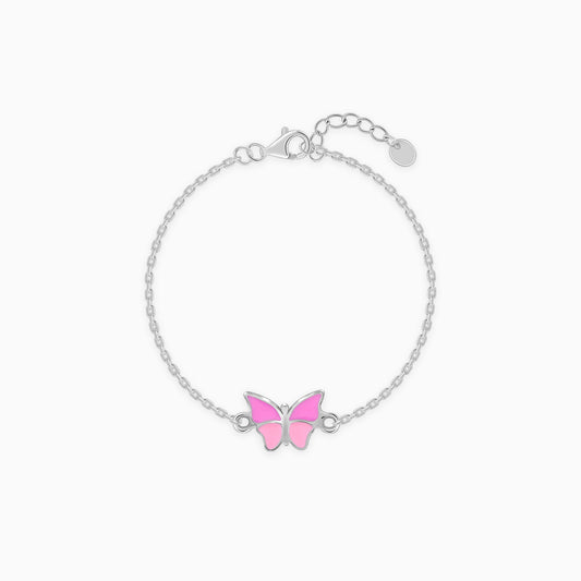 Silver Pink Butterfly Kids Bracelet  (2- 8 years)