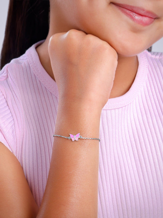 Silver Pink Butterfly Kids Bracelet  (2- 8 years)