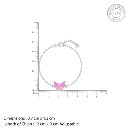 Silver Pink Butterfly Kids Bracelet  (2- 8 years)