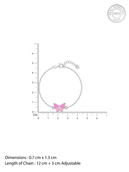 Silver Pink Butterfly Kids Bracelet  (2- 8 years)