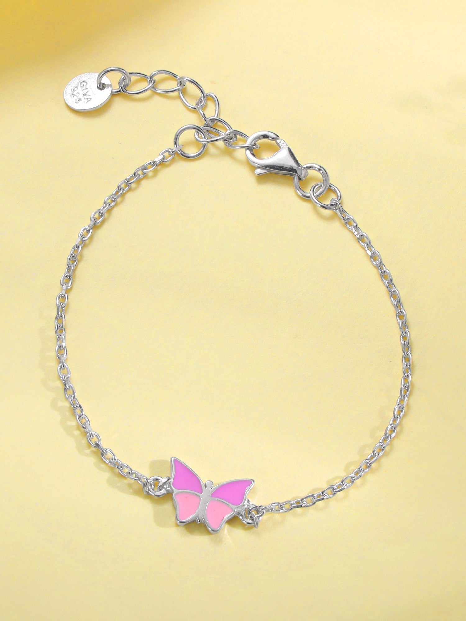 Silver Pink Butterfly Kids Bracelet  (2- 8 years)