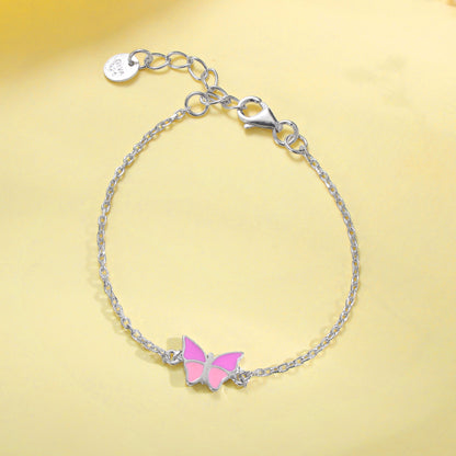 Silver Pink Butterfly Kids Bracelet  (2- 8 years)