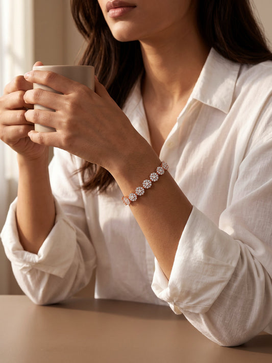 Rose Gold Studded Flower Bracelet