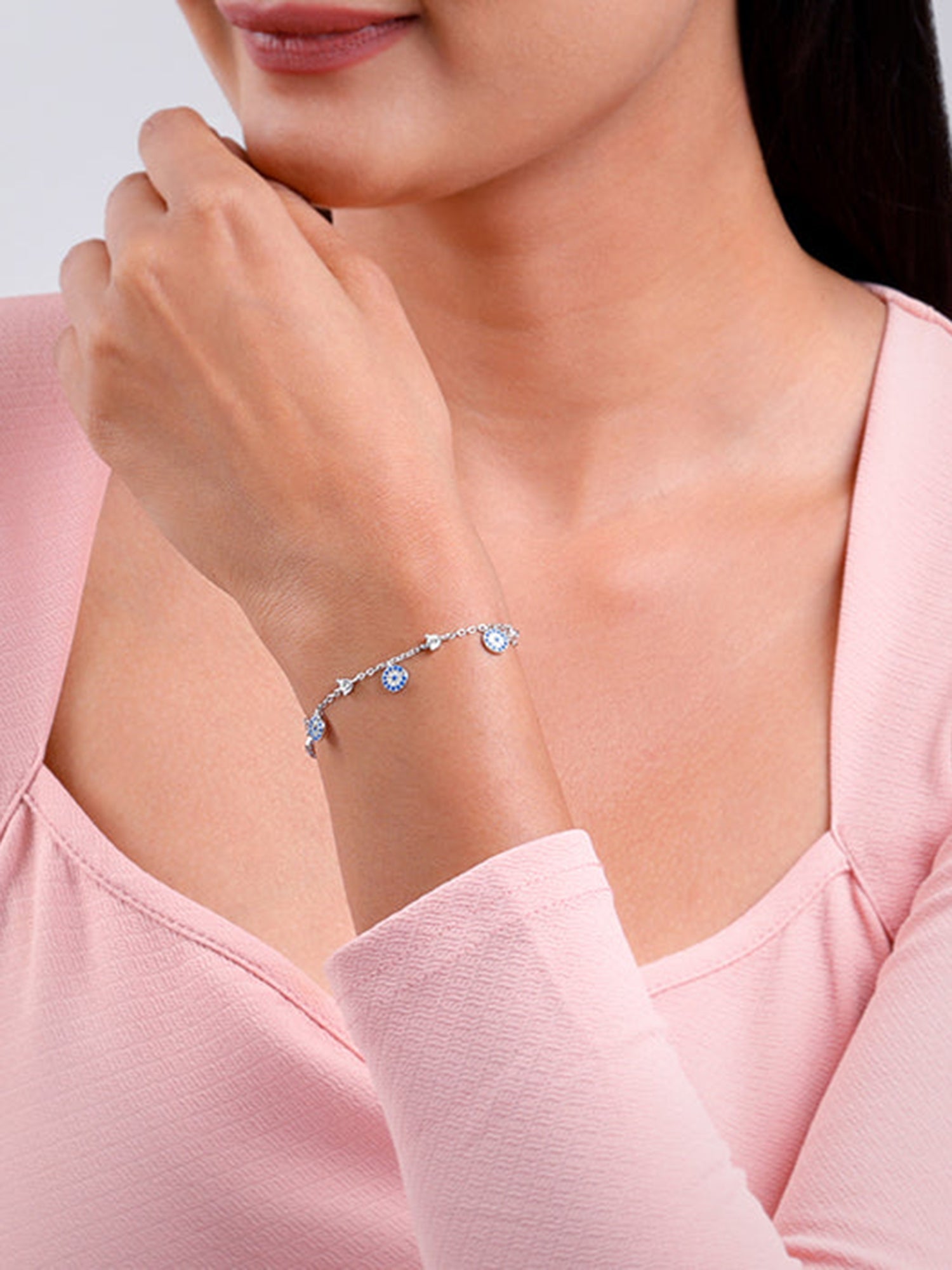 Silver Azure Evil Eye Bracelet