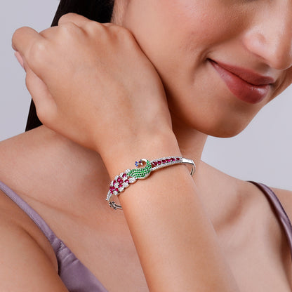 Silver Blooming Peacock Bracelet