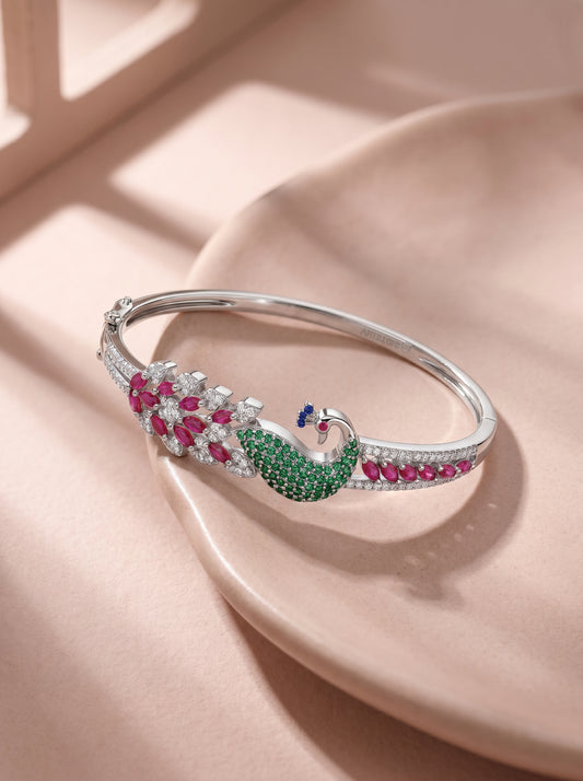 Silver Blooming Peacock Bracelet