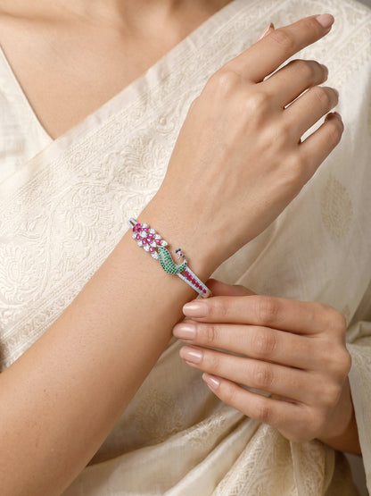 Silver Blooming Peacock Bracelet