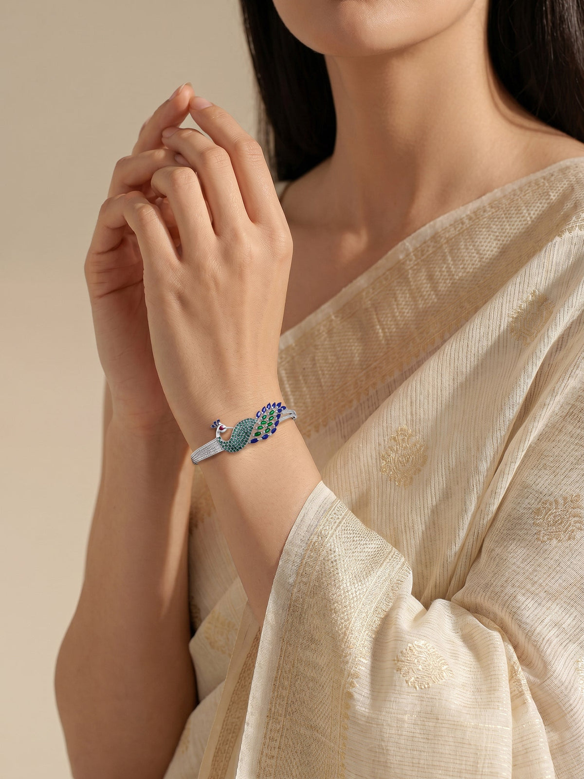 Silver Peacock Parade Bracelet