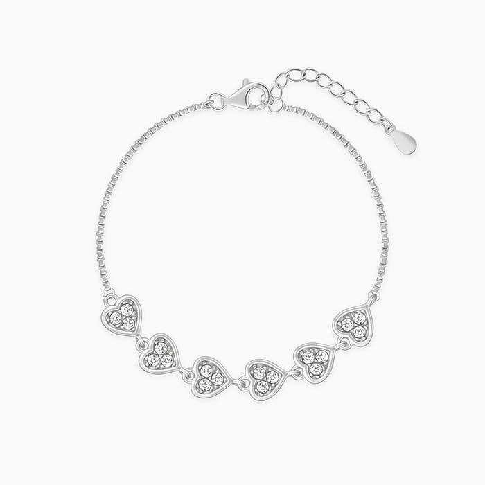 Silver Zircon Heart String Bracelet - Image 1
