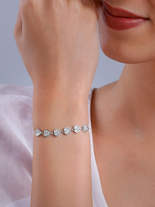 Silver Zircon Heart String Bracelet