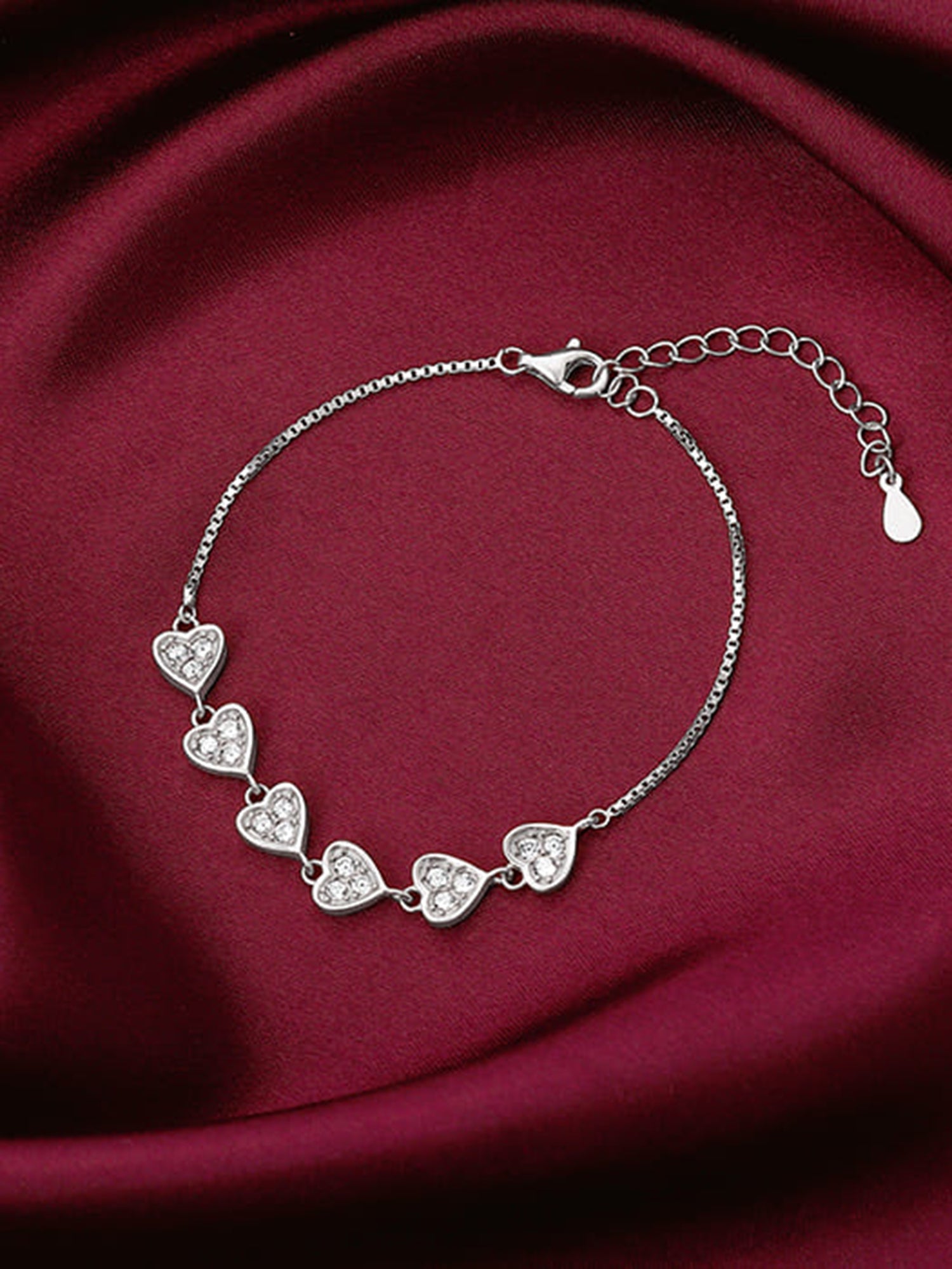 Silver Zircon Heart String Bracelet