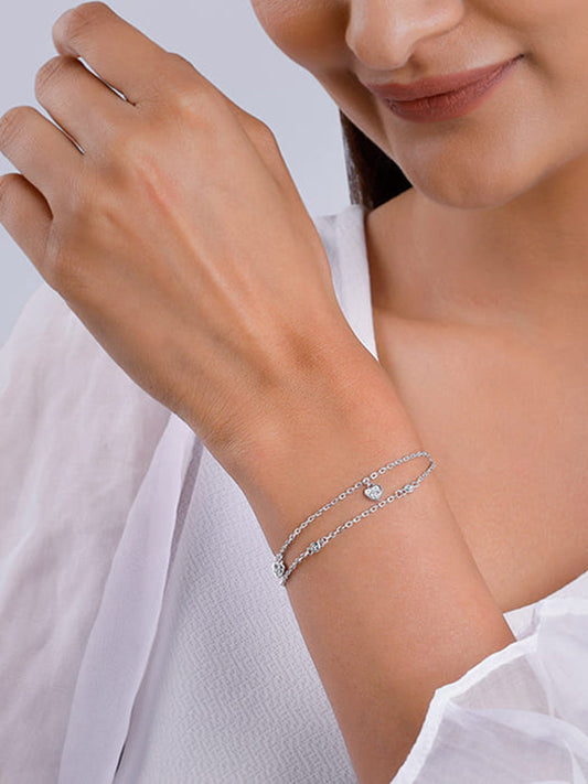 Kriti Sanon Silver Zircon Heart Charm Bracelet