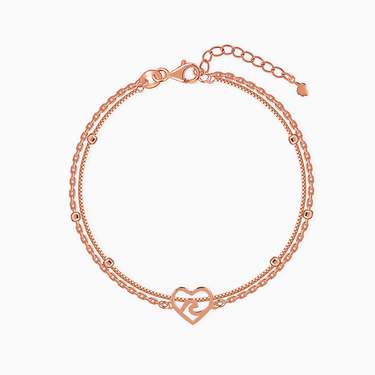 Rose Gold Beaded Heart Layered Bracelet