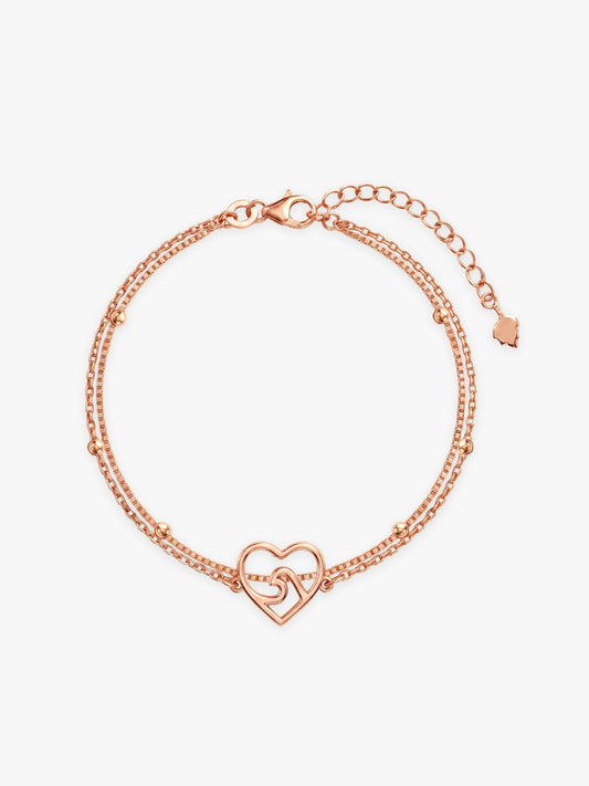 Rose Gold Beaded Heart Layered Bracelet