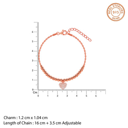 Rose Gold Beaded Heart Charm Bracelet