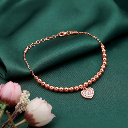 Rose Gold Beaded Heart Charm Bracelet