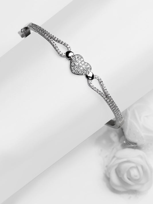 Silver Zircon Studded Heart Bracelet