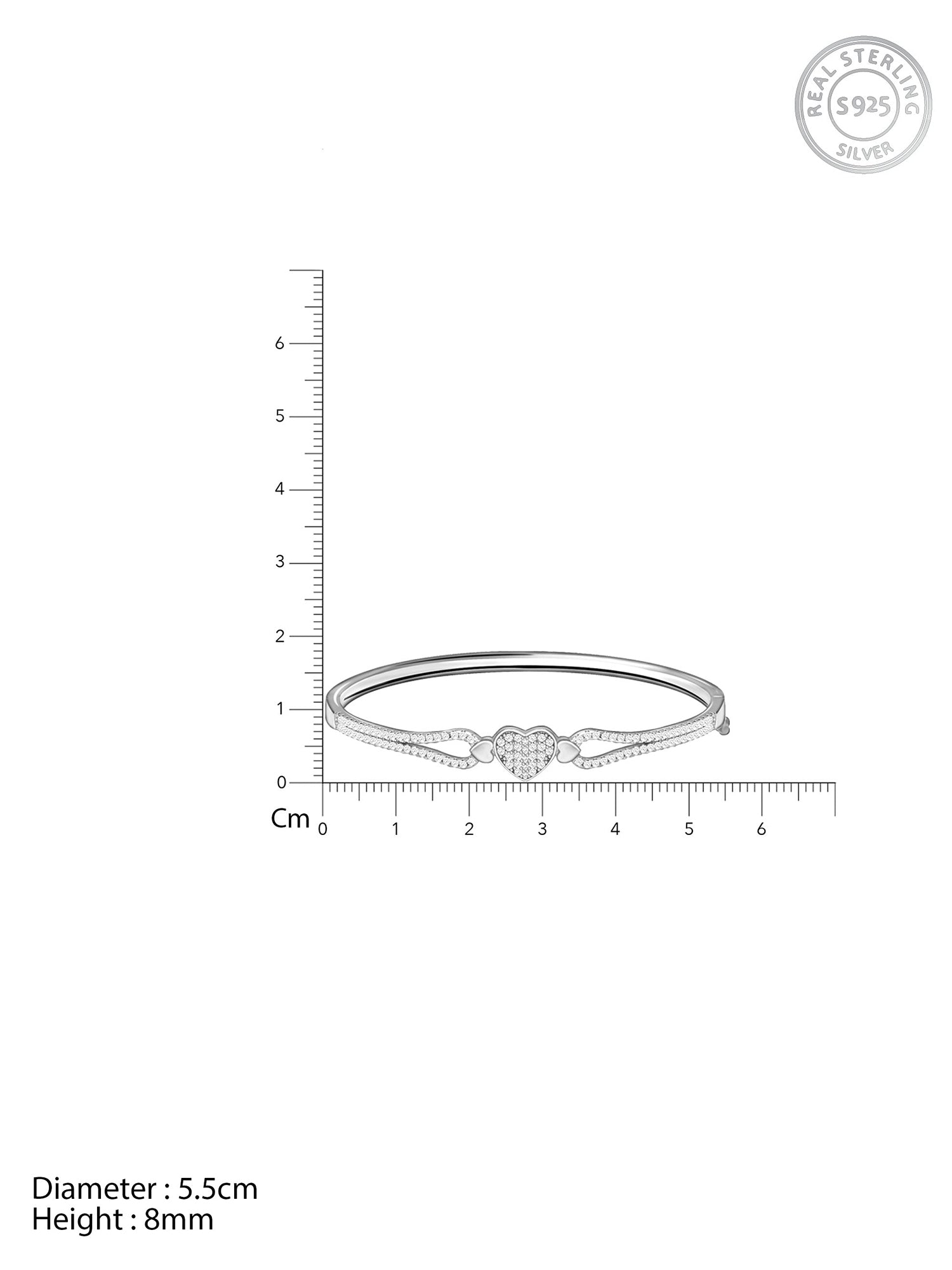 Silver Zircon Studded Heart Bracelet