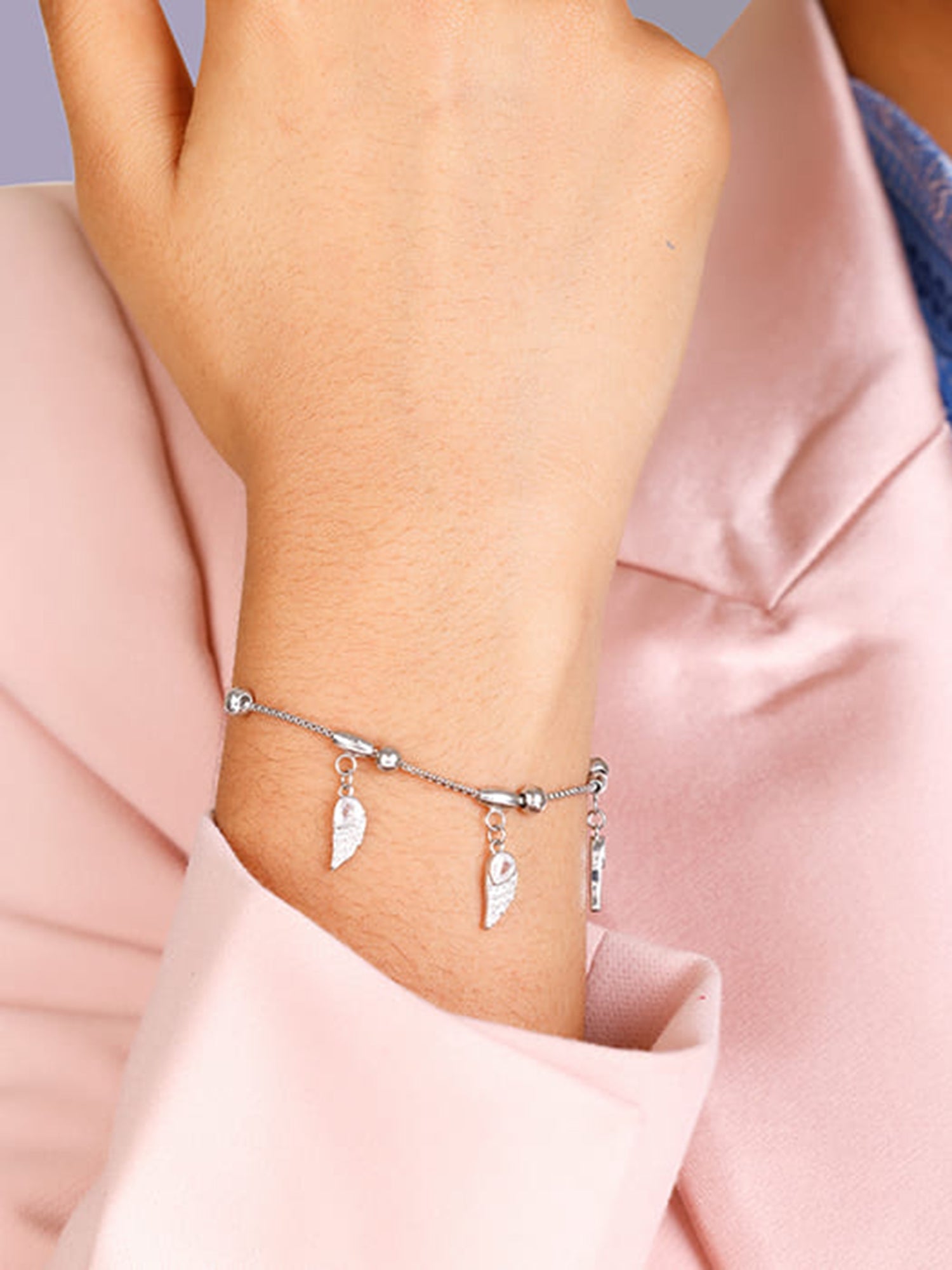 Silver Zircon Winged Charm Bracelet