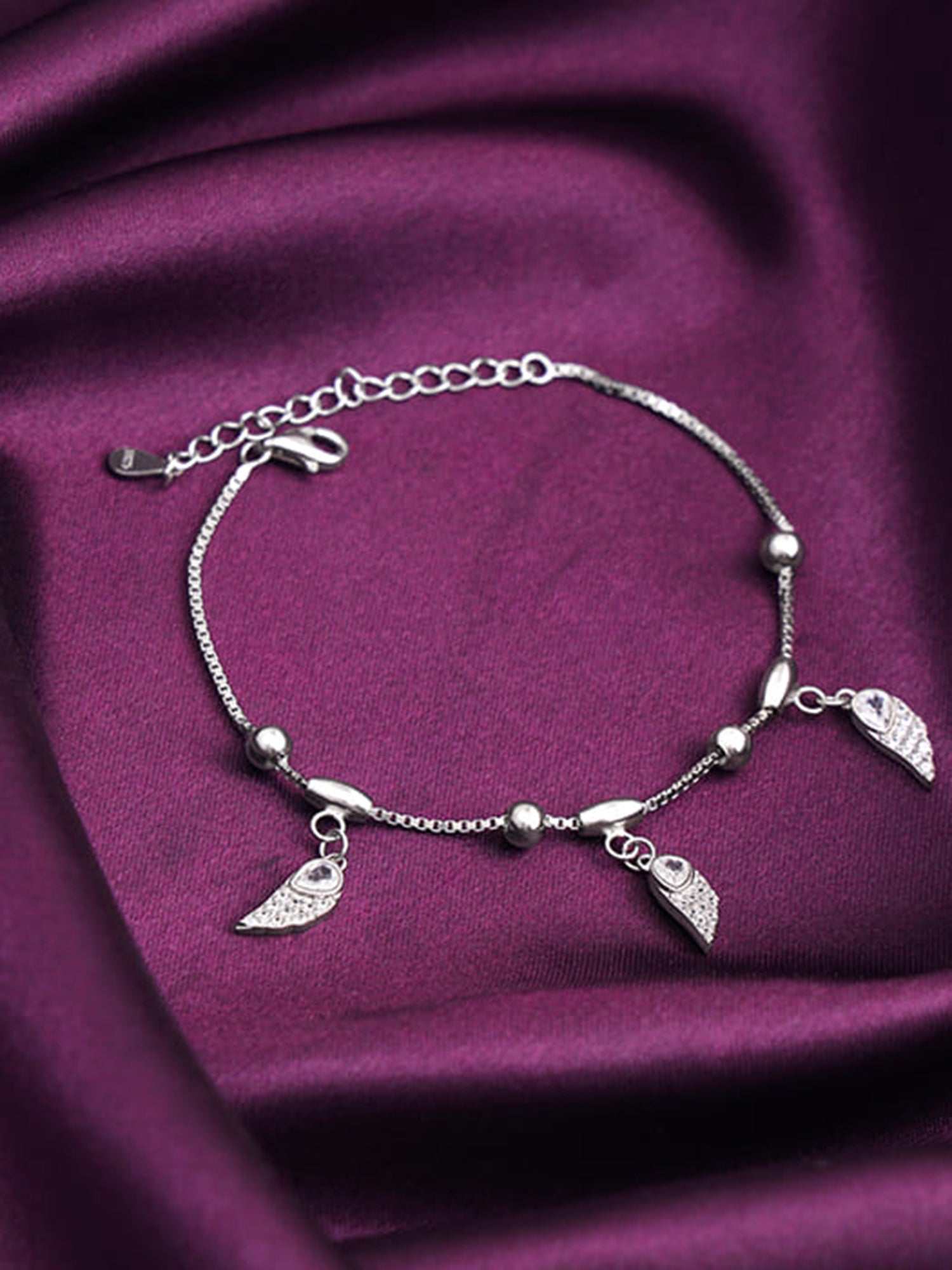 Silver Zircon Winged Charm Bracelet