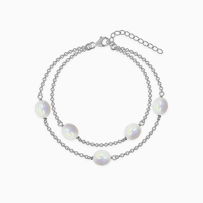  Silver Gene Pearl Layered Bracelet 