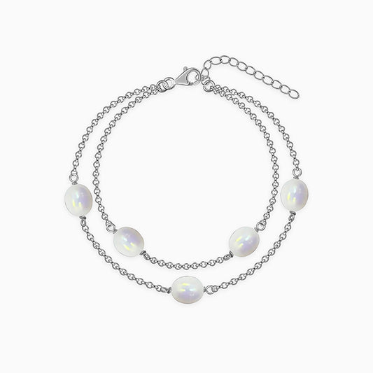 Silver Gene Pearl Layered Bracelet