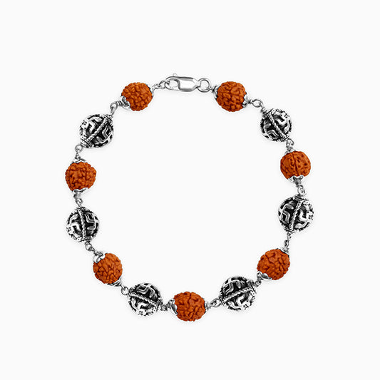 Oxidised Silver Cosmic Rudraksha Bracelet For Him