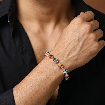 Oxidised Silver Cosmic Rudraksha Bracelet For Him