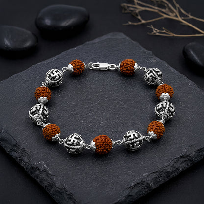 Oxidised Silver Cosmic Rudraksha Bracelet For Him