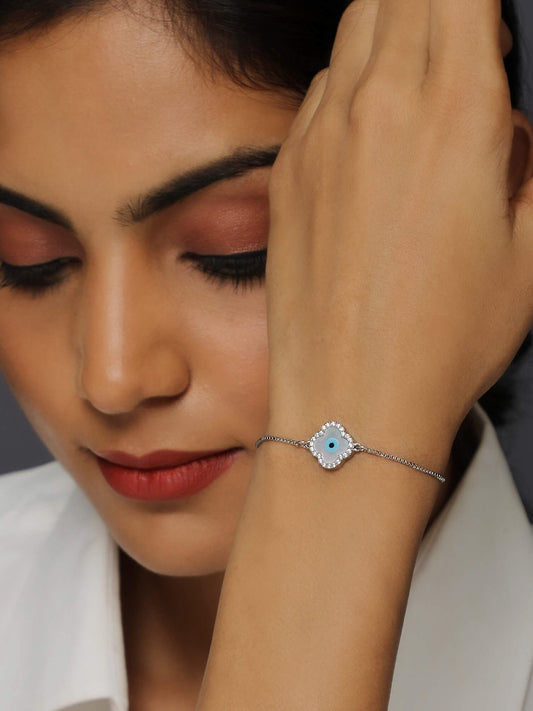 Anushka Sharma Silver Evil Eye Clover Bracelet