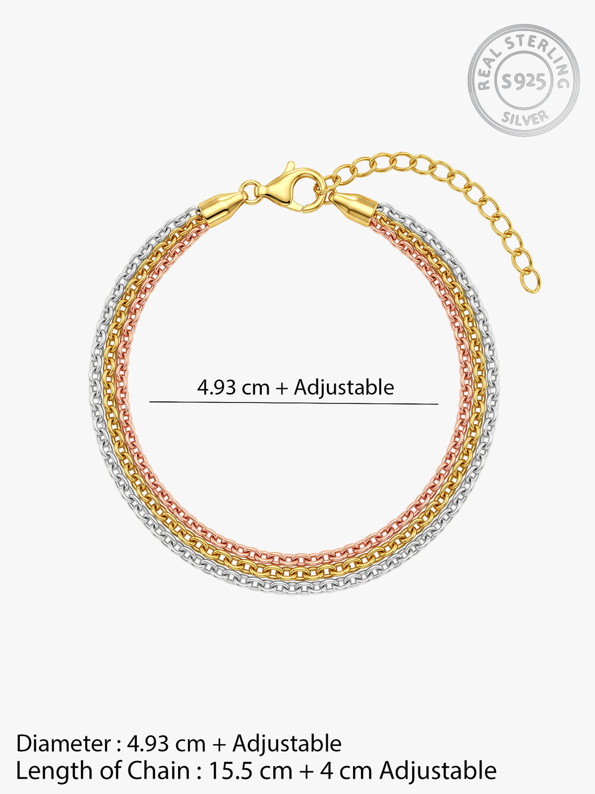 Triple Tone Tressia Silver Bracelet