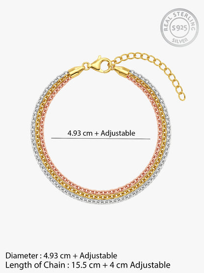 Triple Tone Tressia Silver Bracelet
