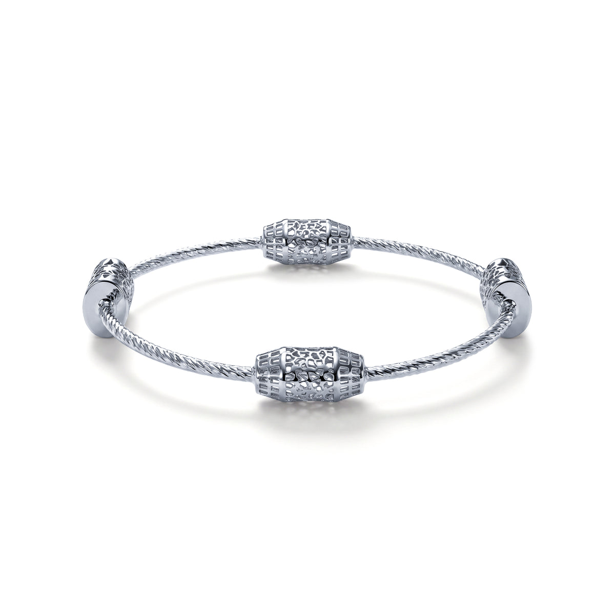 Silver Textured Bead Bangle